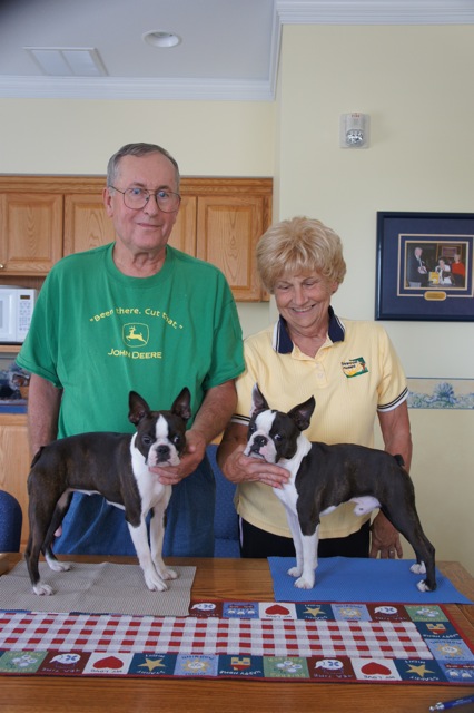 Boston Terrier Carmen and Corbin with Jill Ritchey and Dr. Bob Ritchey